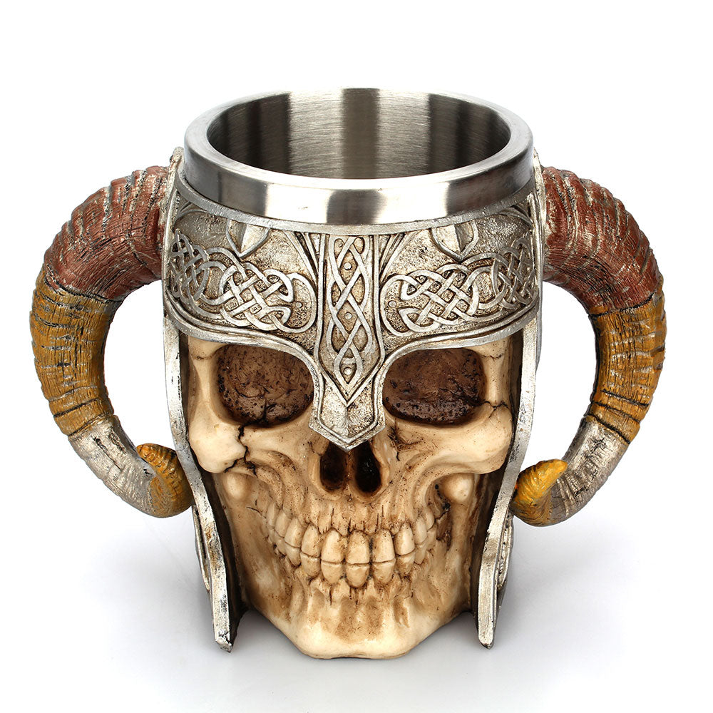stain resistant Steel Skull Mug Viking Ram Horned Pit Lord Warrior Beer Stein Tankard Coffee Mug Tea Cup
Bar Drinkware Gift