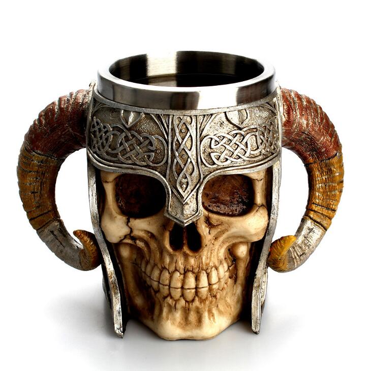 stain resistant Steel Skull Mug Viking Ram Horned Pit Lord Warrior Beer Stein Tankard Coffee Mug Tea Cup 
 Bar Drinkware Gift