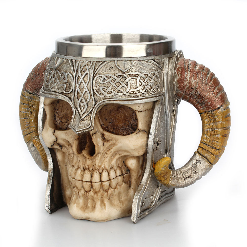 stain resistant Steel Skull Mug Viking Ram Horned Pit Lord Warrior Beer Stein Tankard Coffee Mug Tea Cup 
 Bar Drinkware Gift