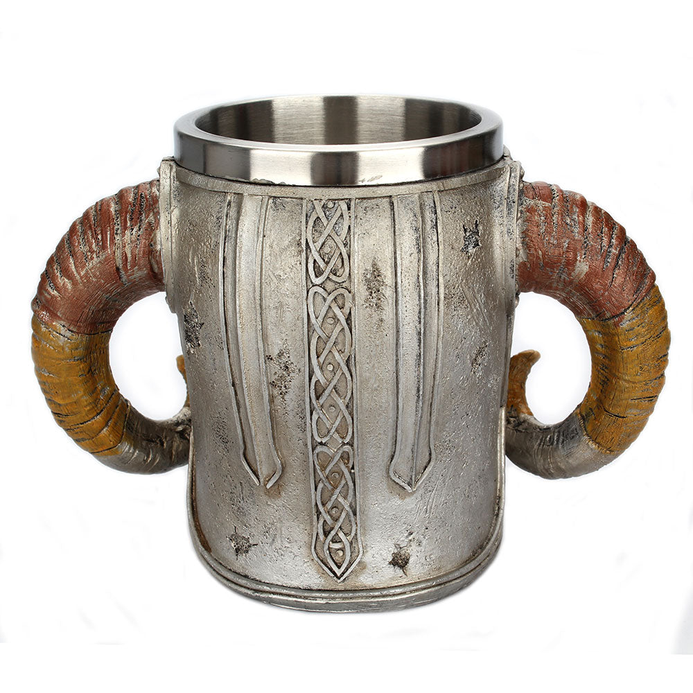stain resistant Steel Skull Mug Viking Ram Horned Pit Lord Warrior Beer Stein Tankard Coffee Mug Tea Cup 
 Bar Drinkware Gift